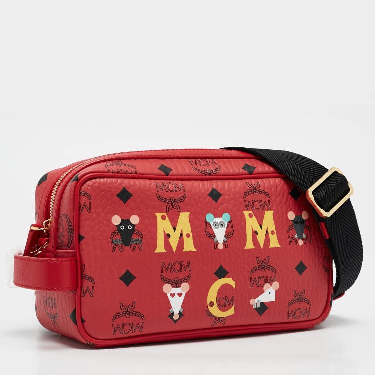 Pre Owned MCM Red Visetos Coated Canvas and Leather 'Year Of The Mouse' Camera Bag