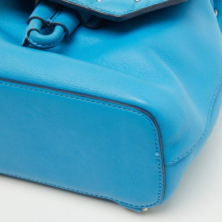 Pre Owned MCM Blue Leather Diamond Disco Studded Mini Backpack