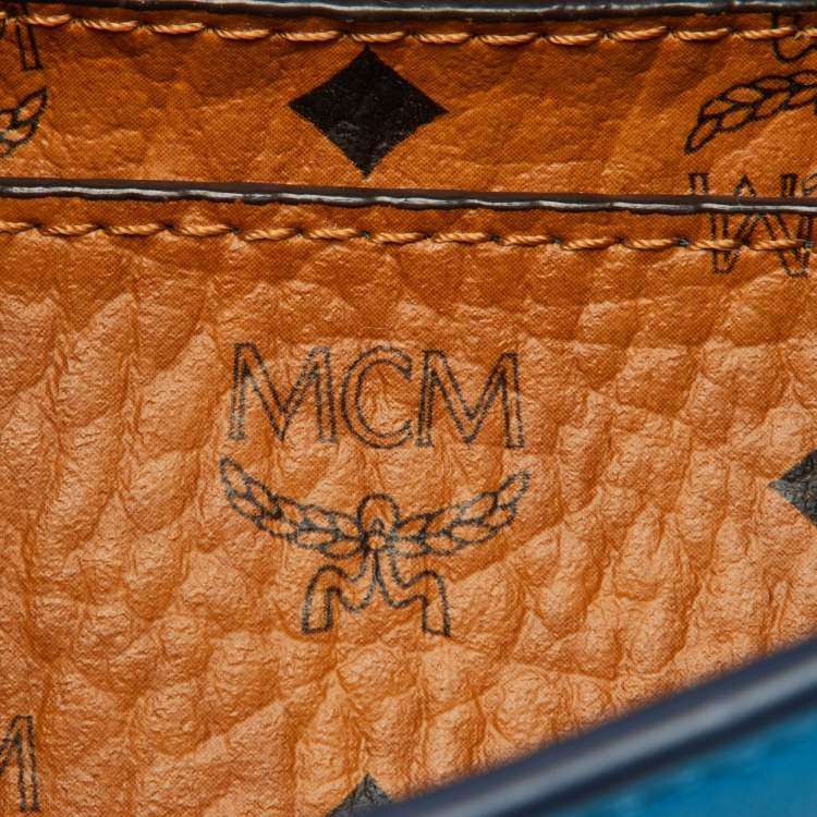 Pre Owned MCM Blue Leather Diamond Disco Studded Mini Backpack