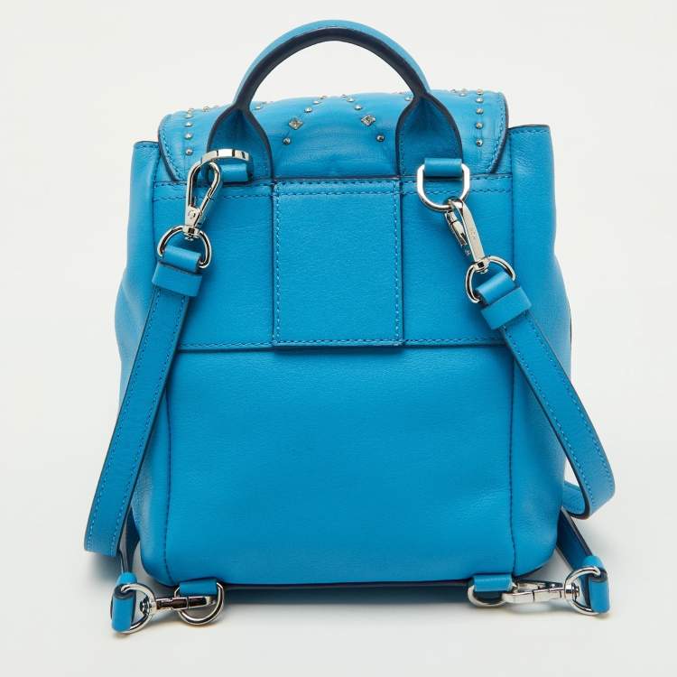Pre Owned MCM Blue Leather Diamond Disco Studded Mini Backpack