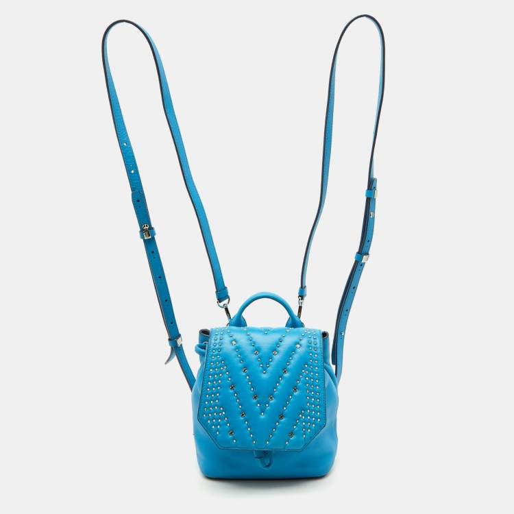 Pre Owned MCM Blue Leather Diamond Disco Studded Mini Backpack