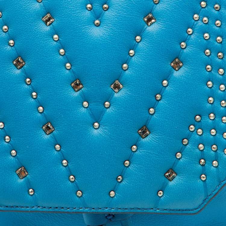 Pre Owned MCM Blue Leather Diamond Disco Studded Mini Backpack