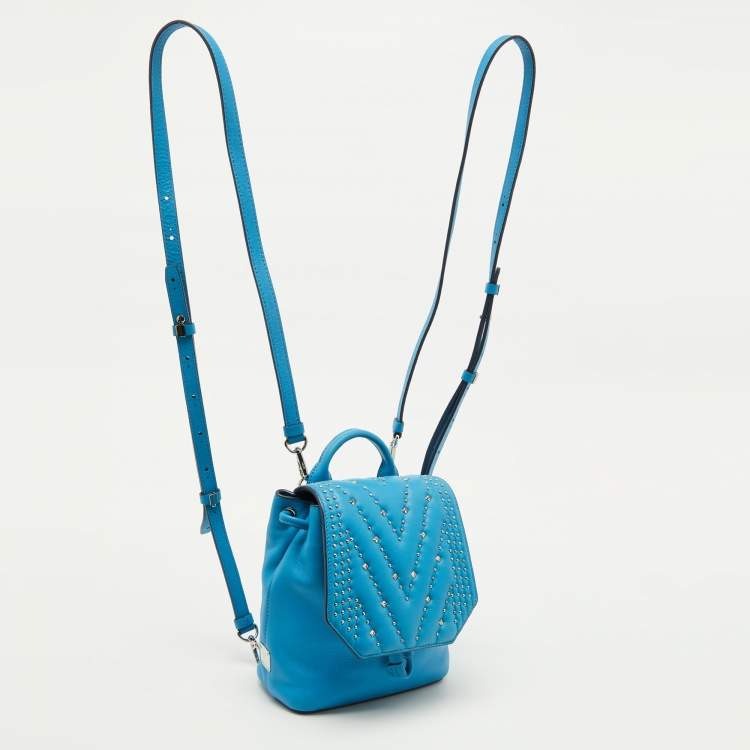 Pre Owned MCM Blue Leather Diamond Disco Studded Mini Backpack