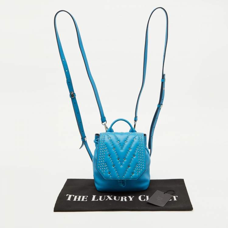Pre Owned MCM Blue Leather Diamond Disco Studded Mini Backpack