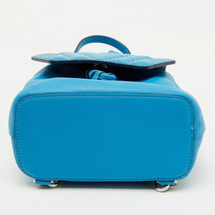 Pre Owned MCM Blue Leather Diamond Disco Studded Mini Backpack