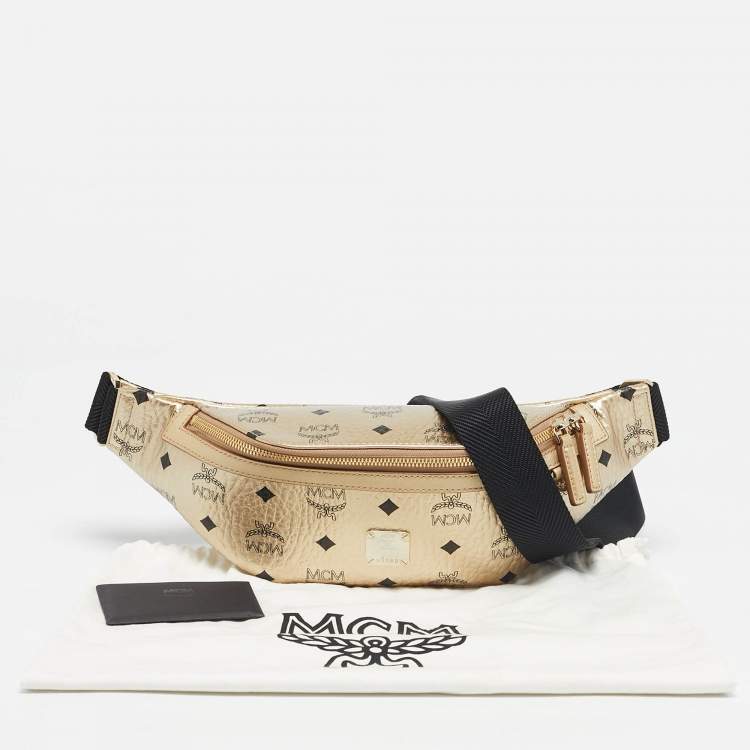 Pre Owned MCM Gold Visetos Coated Canvas Belt Bag