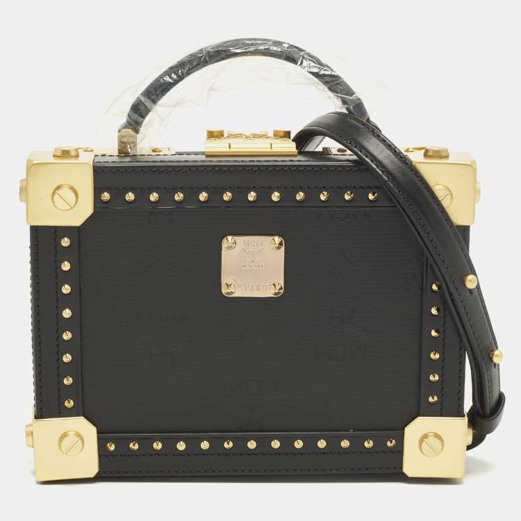 Pre Owned MCM Black Visetos Coated Canvas and Leather Berlin Box Bag