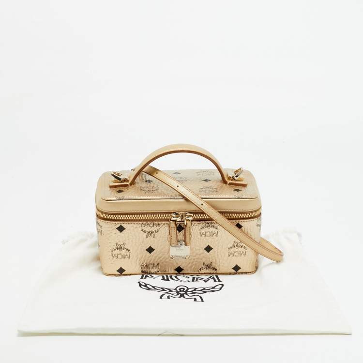 Pre Owned MCM Rockstar Gold Visetos Coated Canvas Vanity Case