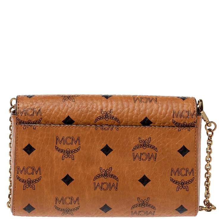 Pre Owned MCM Cognac Visetos Coated Canvas Crossbody Bag