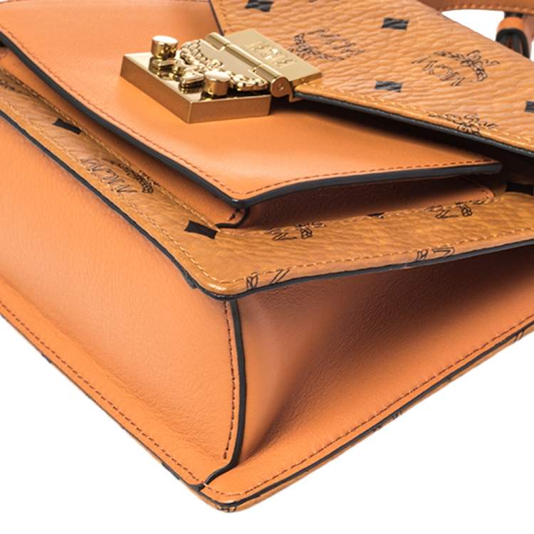 Pre Owned MCM Cognac Visetos Coated Canvas and Leather Patricia Top Handle Bag