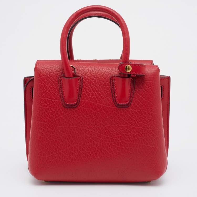 Pre Owned MCM Red Leather Crystal Embellished Milla Satchel