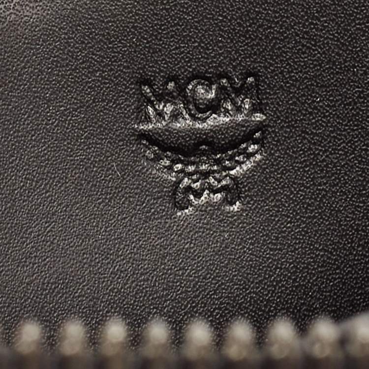 Pre Owned MCM Black/Pruple Leather Color Splash Logo Zip Around Wallet Bag