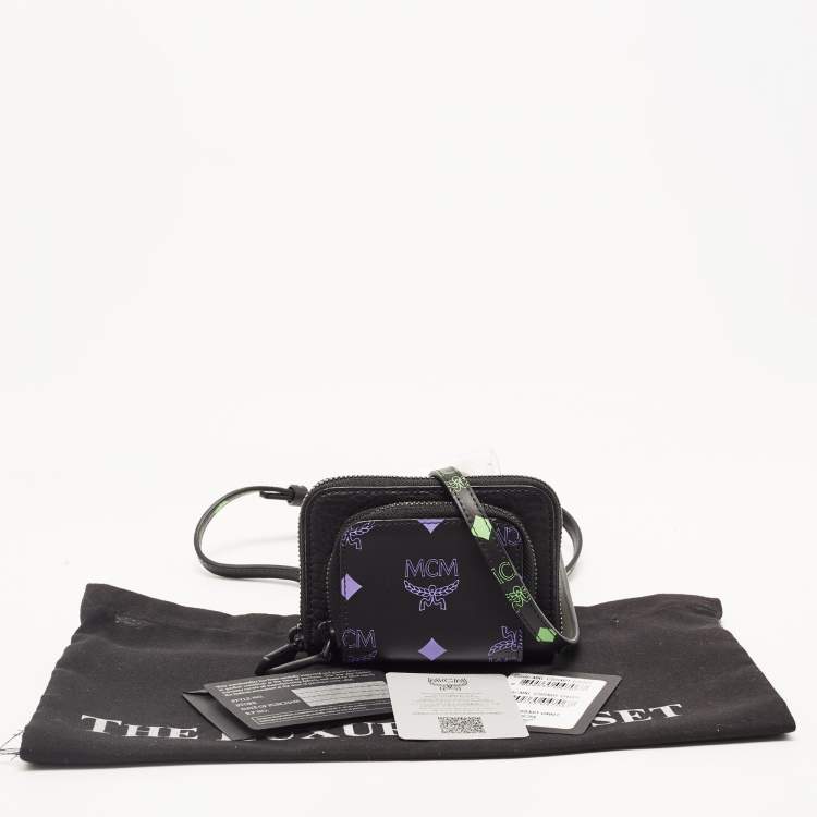 Pre Owned MCM Black/Pruple Leather Color Splash Logo Zip Around Wallet Bag