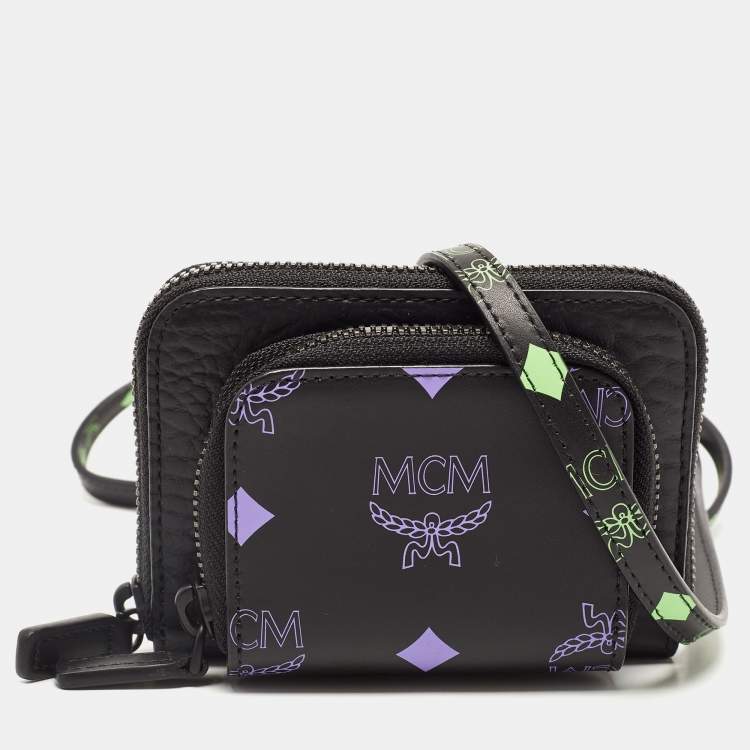 MCM Authentic Logo Flap Crossbody Clutch Bag Purse Leather