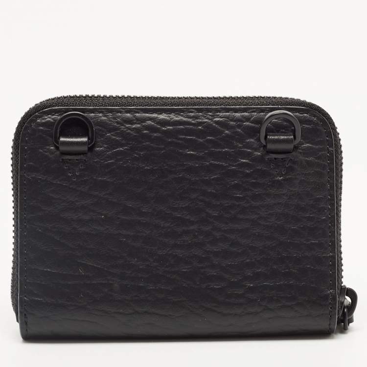 Pre Owned MCM Black/Pruple Leather Color Splash Logo Zip Around Wallet Bag