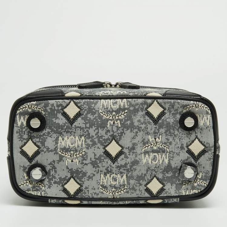 Pre Owned MCM Grey Vintage Monogram Jacquard Rockstar Vanity Bag