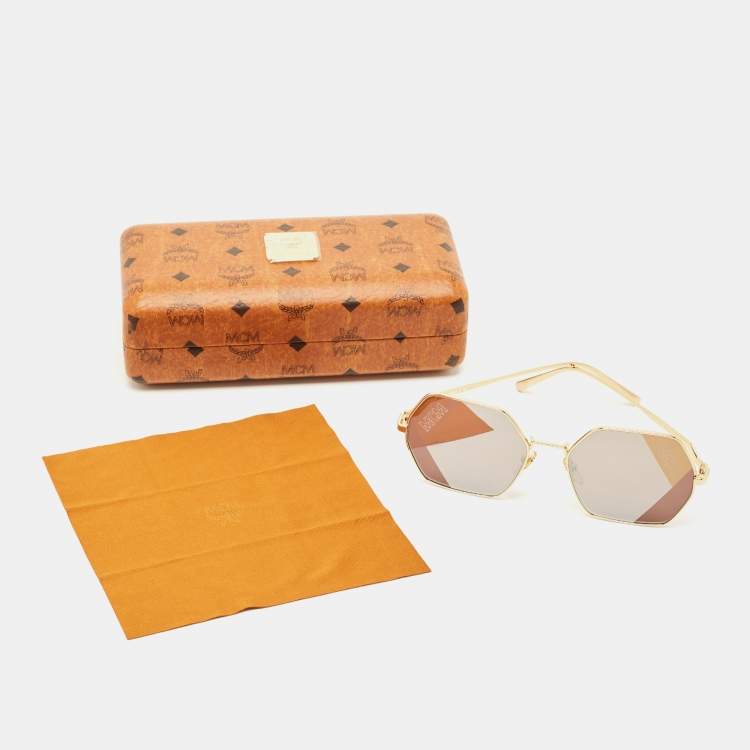 Pre Owned MCM Brown/Gold Tone MCM126S Geometric Sunglasses
