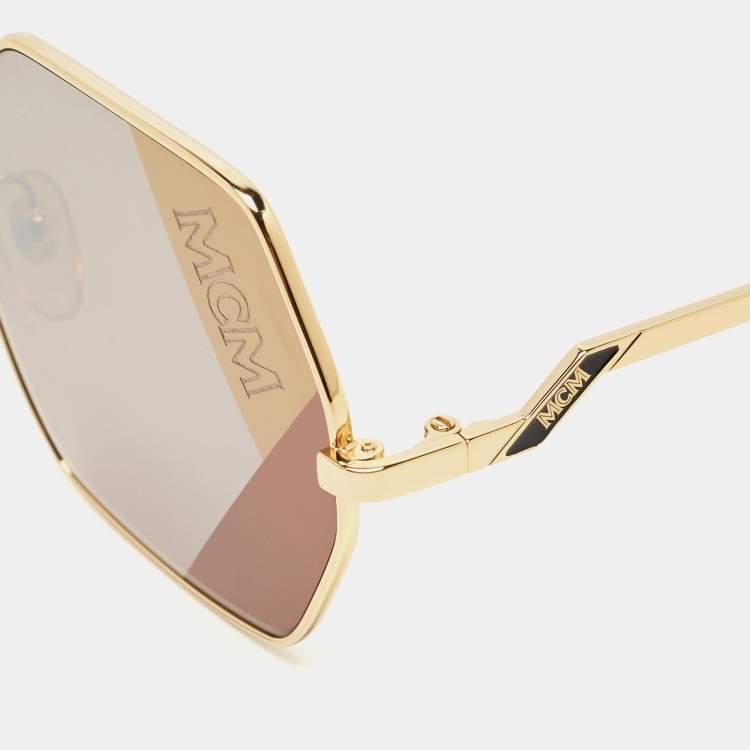 Pre Owned MCM Brown/Gold Tone MCM126S Geometric Sunglasses