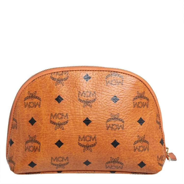 Pre Owned MCM Cognac Visetos Coated Canvas Cosmetic Pouch