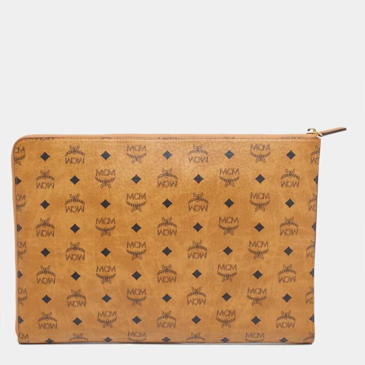 Pre Owned MCM Cognac Visetos Coated Canvas Laptop Sleeve Case