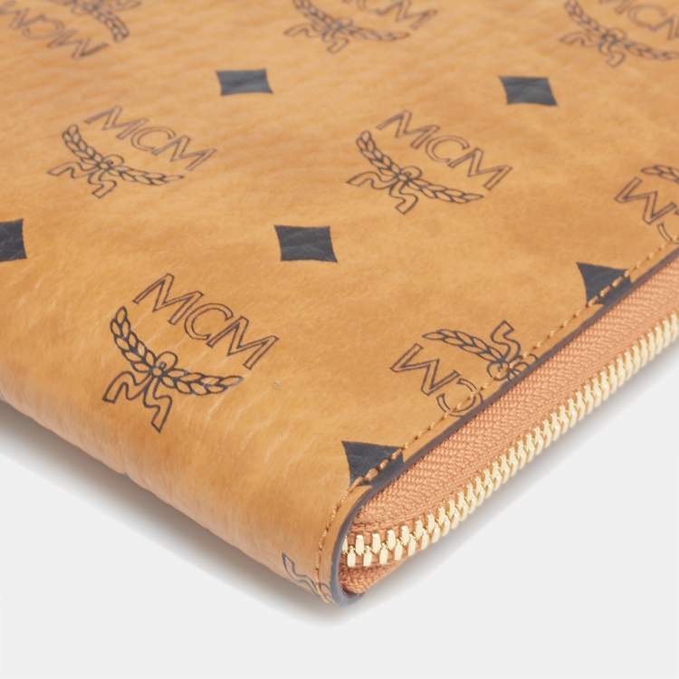 Pre Owned MCM Cognac Visetos Coated Canvas Laptop Sleeve Case