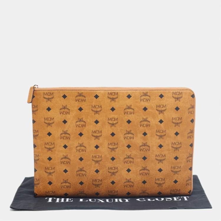 Pre Owned MCM Cognac Visetos Coated Canvas Laptop Sleeve Case