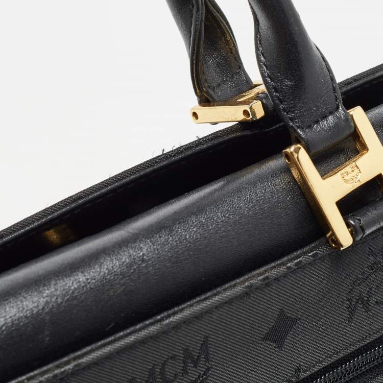 Pre Owned MCM Black Visetos Nylon and Leather Tote
