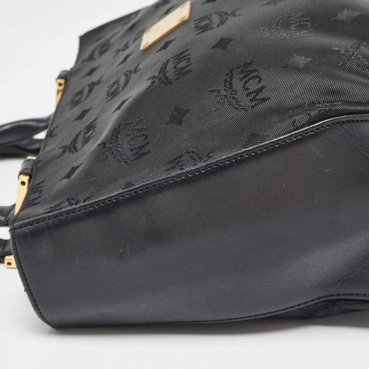 Pre Owned MCM Black Visetos Nylon and Leather Tote