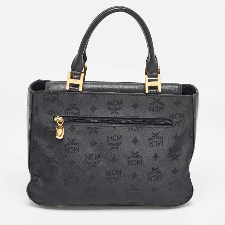 Pre Owned MCM Black Visetos Nylon and Leather Tote