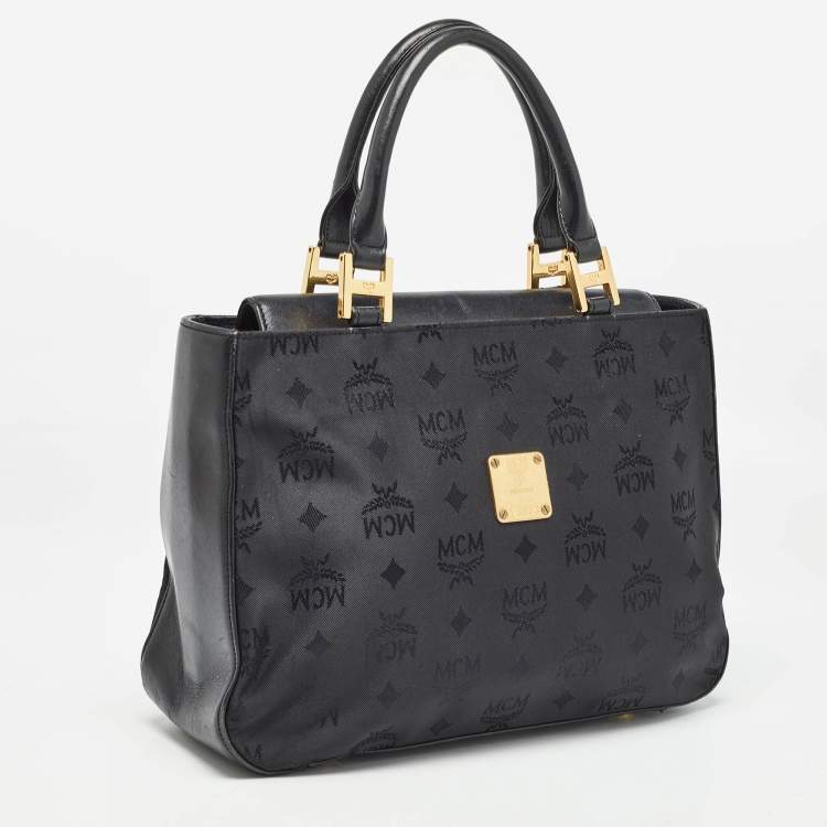 Pre Owned MCM Black Visetos Nylon and Leather Tote
