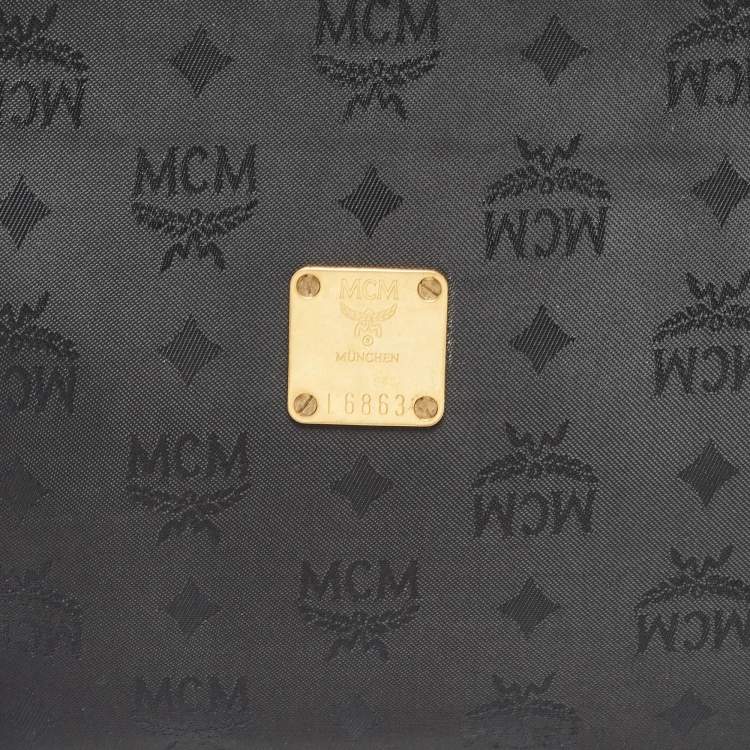 Pre Owned MCM Black Visetos Nylon and Leather Tote