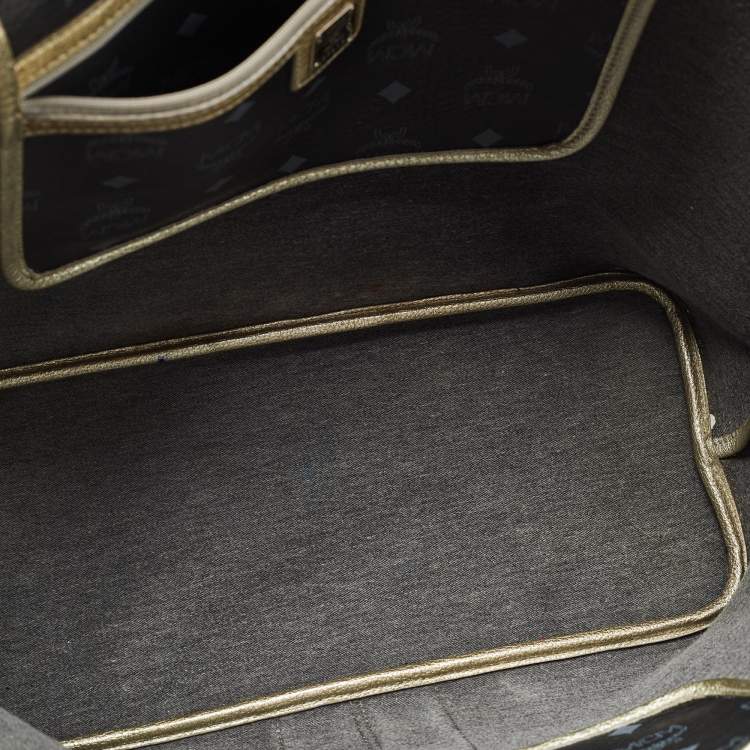 Pre Owned MCM Black/Gold Visetos Coated Canvas, Snakeskin Embossed and Leather Princess Lion Shopper Tote