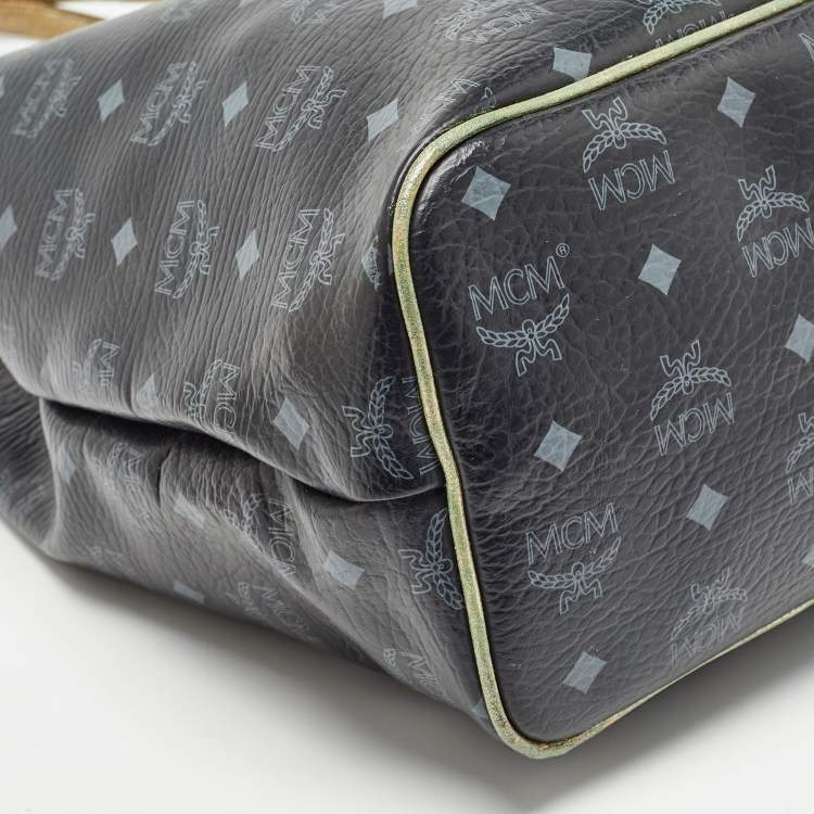 Pre Owned MCM Black/Gold Visetos Coated Canvas, Snakeskin Embossed and Leather Princess Lion Shopper Tote