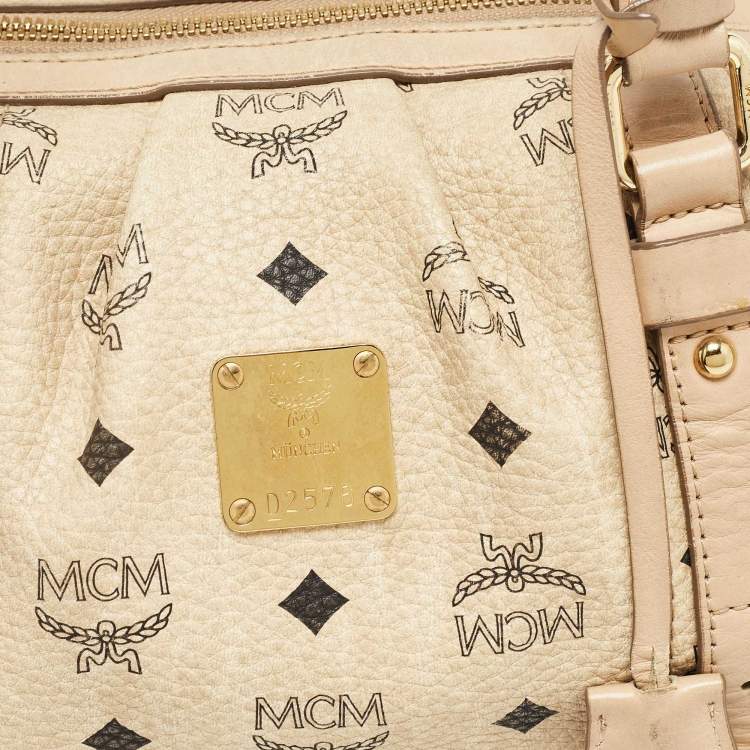 Pre Owned MCM Beige Visetos Coated Canvas Bowler Bag