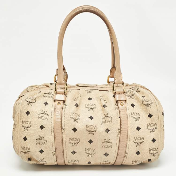 Pre Owned MCM Beige Visetos Coated Canvas Bowler Bag
