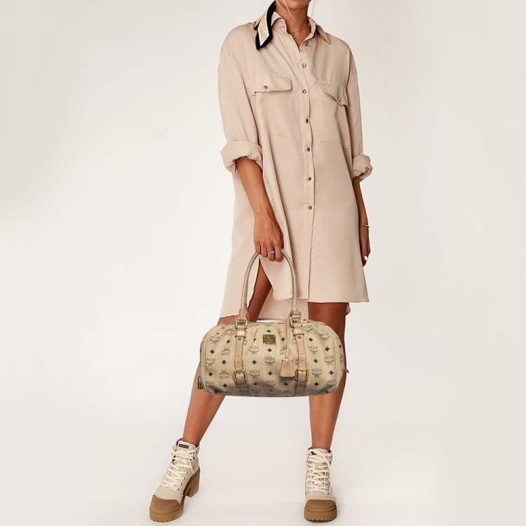 Pre Owned MCM Beige Visetos Coated Canvas Bowler Bag