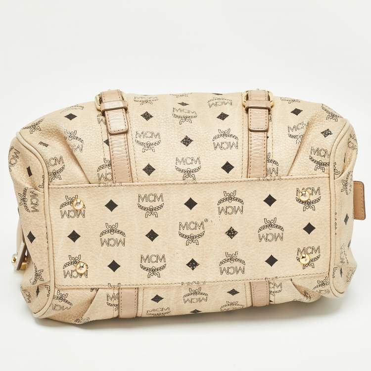 Pre Owned MCM Beige Visetos Coated Canvas Bowler Bag