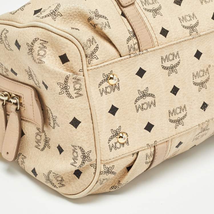 Pre Owned MCM Beige Visetos Coated Canvas Bowler Bag