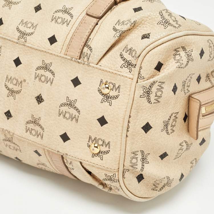 Pre Owned MCM Beige Visetos Coated Canvas Bowler Bag