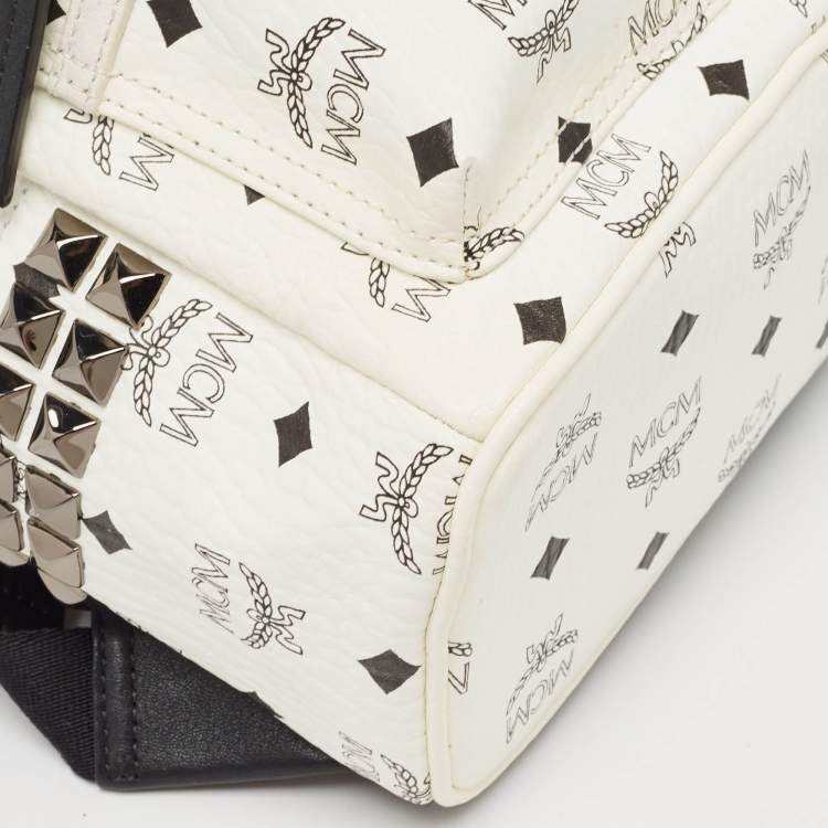 Pre Owned MCM White/Black Visetos Coated Canvas Studded Stark-Bebe Boo Backpack
