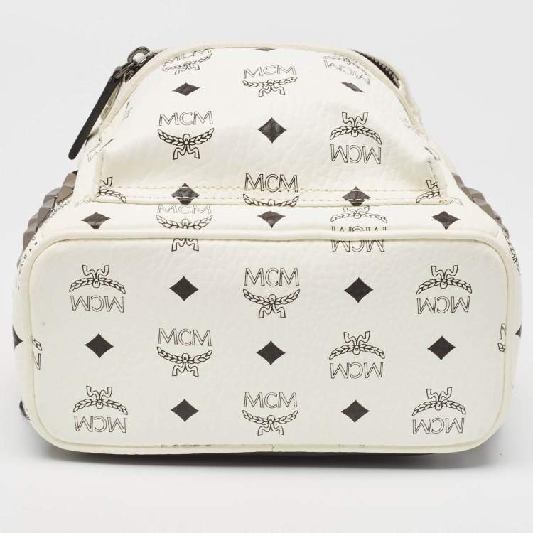 Pre Owned MCM White/Black Visetos Coated Canvas Studded Stark-Bebe Boo Backpack