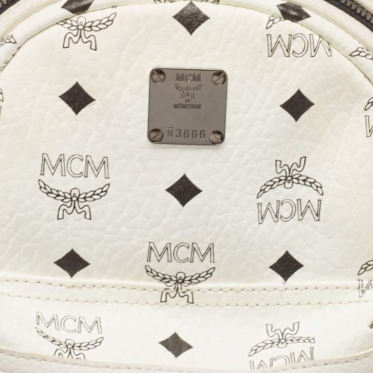 Pre Owned MCM White/Black Visetos Coated Canvas Studded Stark-Bebe Boo Backpack