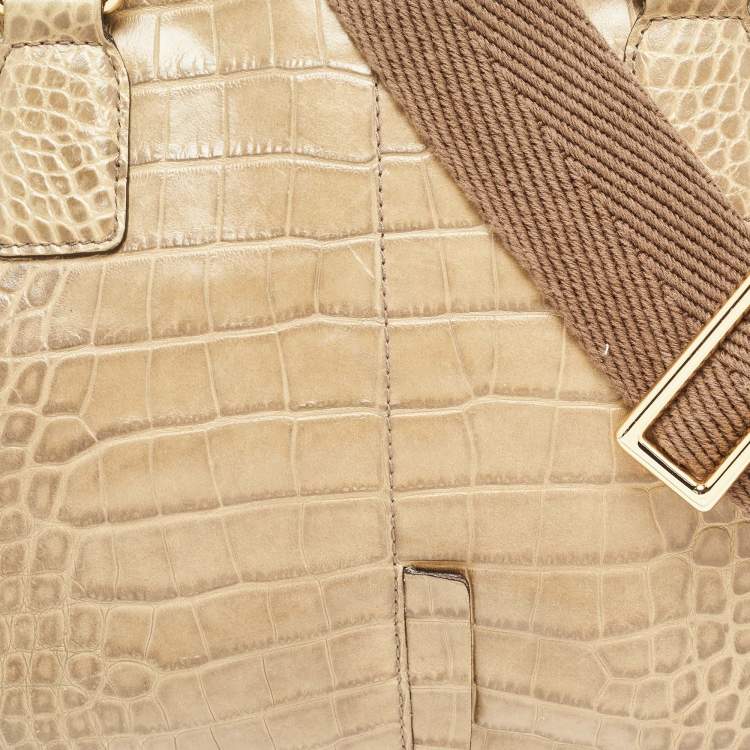 Pre Owned MCM Light Green Croc Embossed Leather Dome Satchel
