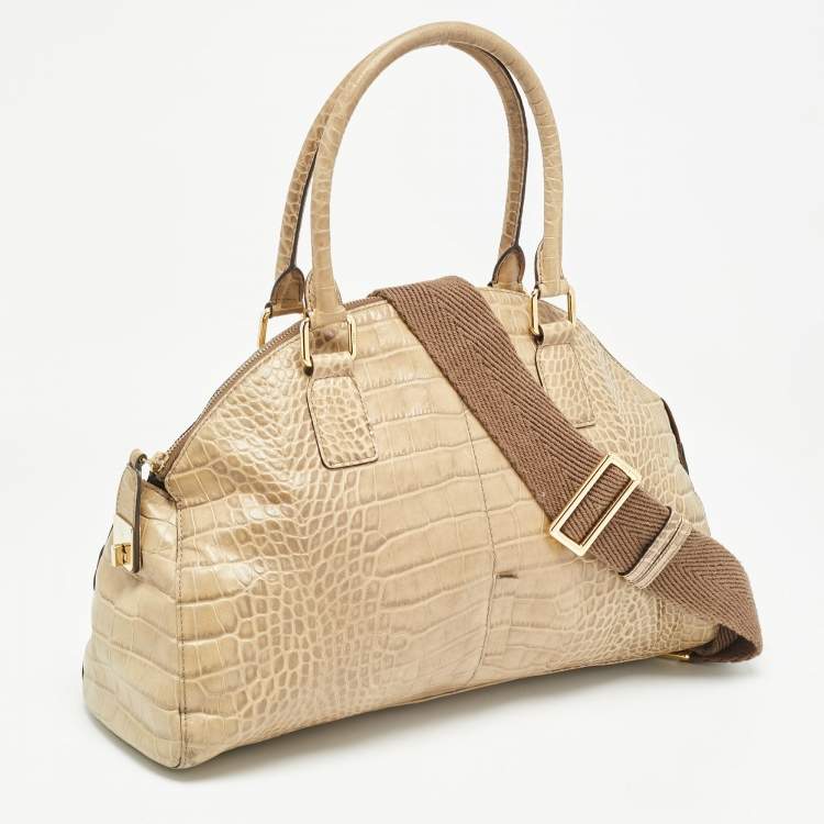Pre Owned MCM Light Green Croc Embossed Leather Dome Satchel
