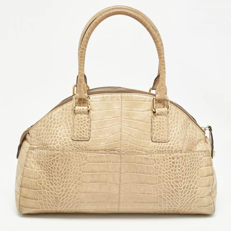 Pre Owned MCM Light Green Croc Embossed Leather Dome Satchel