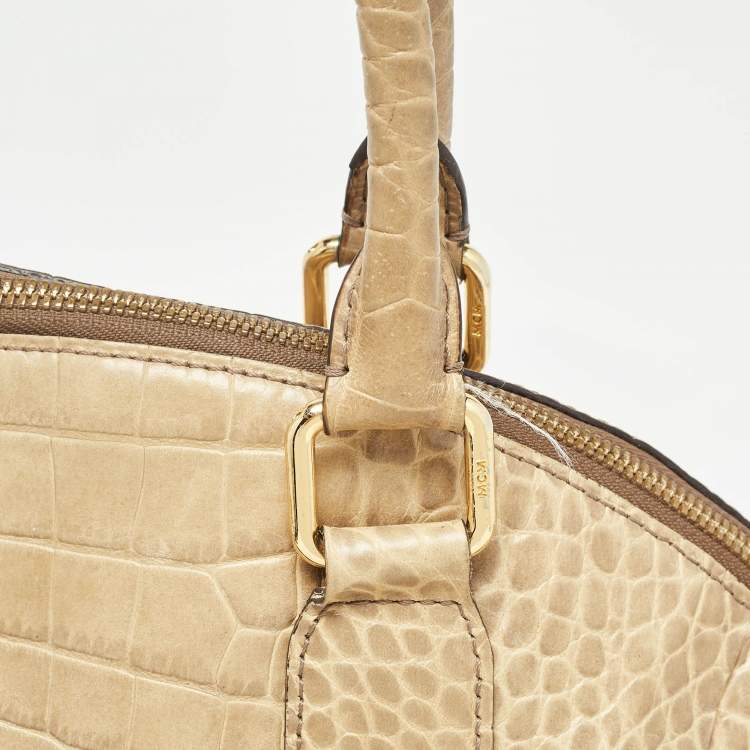 Pre Owned MCM Light Green Croc Embossed Leather Dome Satchel
