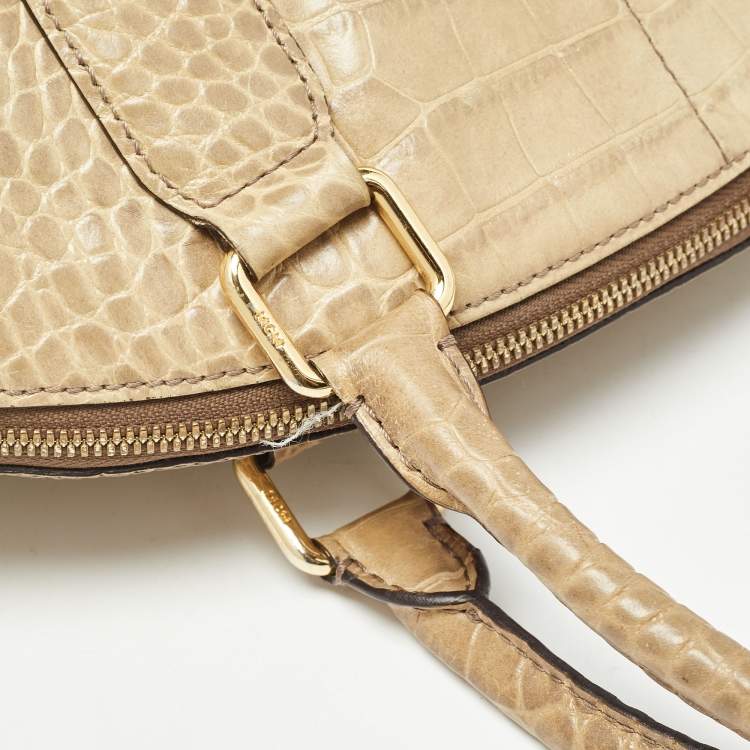 Pre Owned MCM Light Green Croc Embossed Leather Dome Satchel