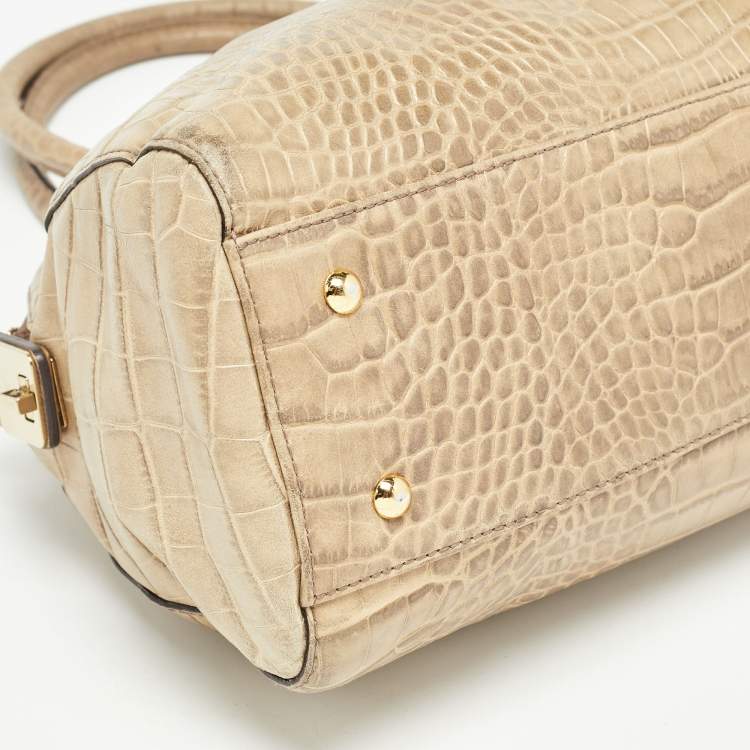 Pre Owned MCM Light Green Croc Embossed Leather Dome Satchel