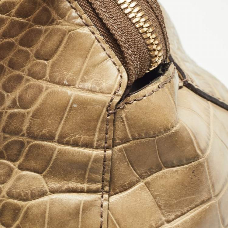 Pre Owned MCM Light Green Croc Embossed Leather Dome Satchel