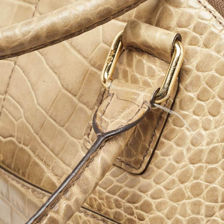 Pre Owned MCM Light Green Croc Embossed Leather Dome Satchel